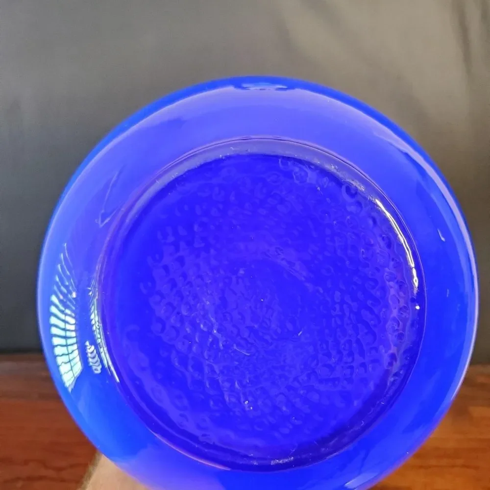 Vintage Lavorazione Arte Italian Murano Blue Blown Ruffled Top Vase